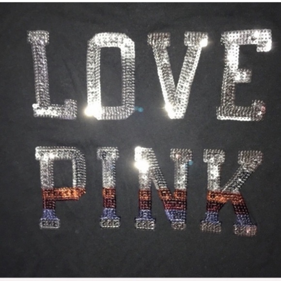 VS PINK Black Sequin Bling V-neck Tee - Picture 2 of 3
